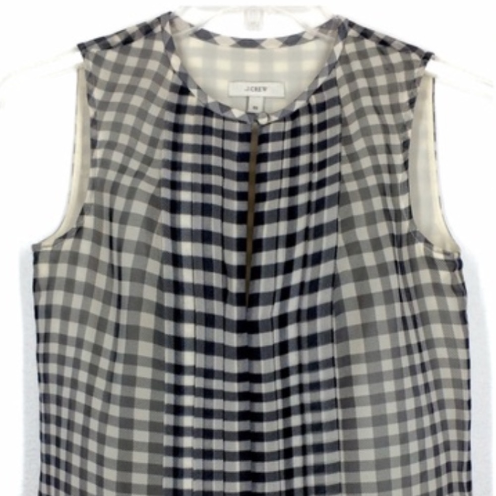 J CREW GINGHAM CHECK BLACK AND WHITE SILK TANK TOP SLEEVELESS BLOUSE SIZE 10
